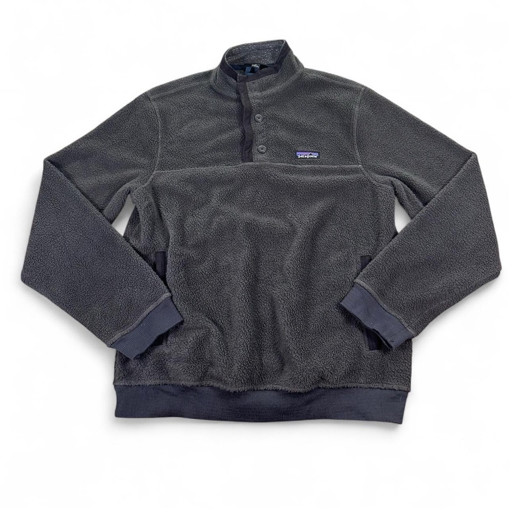 Patagonia Men’s Dark Gray Shearling Button Pullover Fleece Jacket Medium